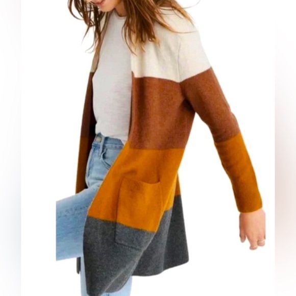 MADEWELL Kent Color-block Long Cardigan In Heather Linen Wool Alpaca blend XS - Picture 2 of 7